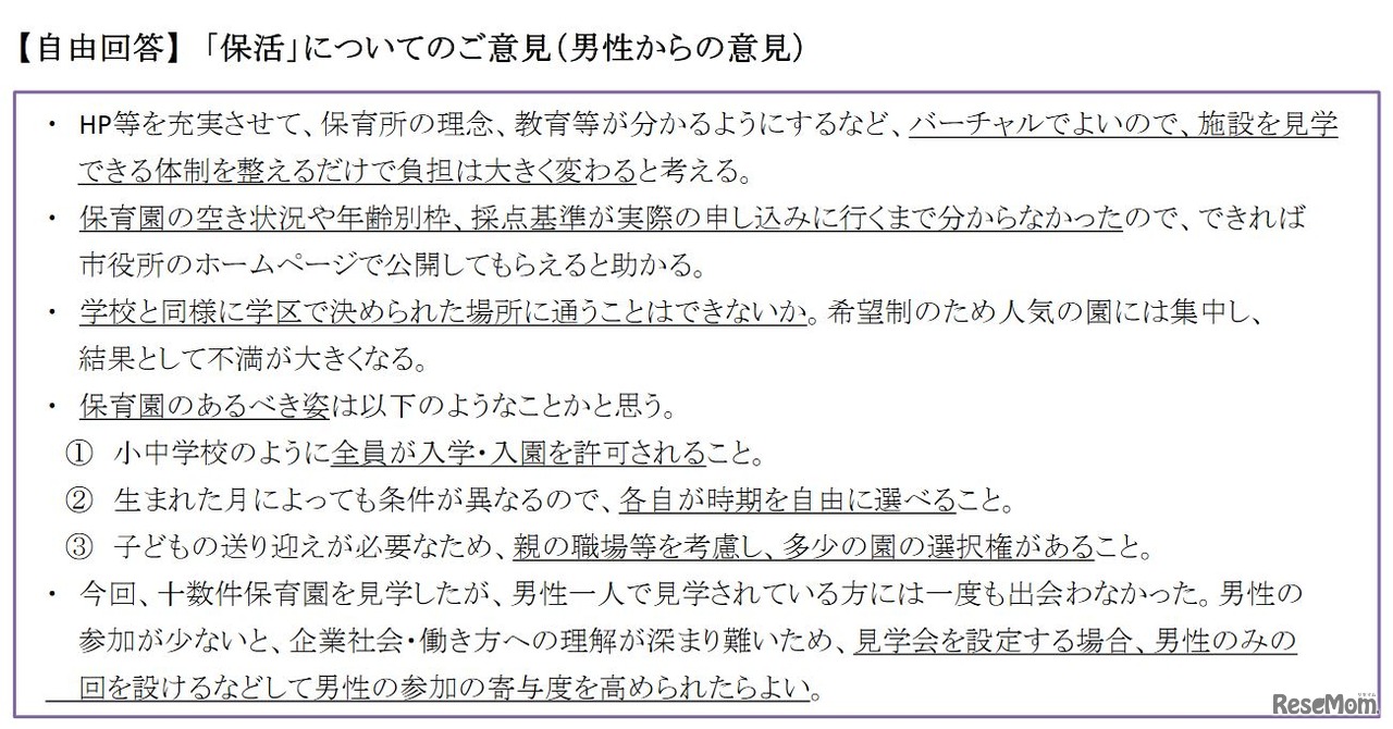 「保活」について男性からの意見（自由回答）