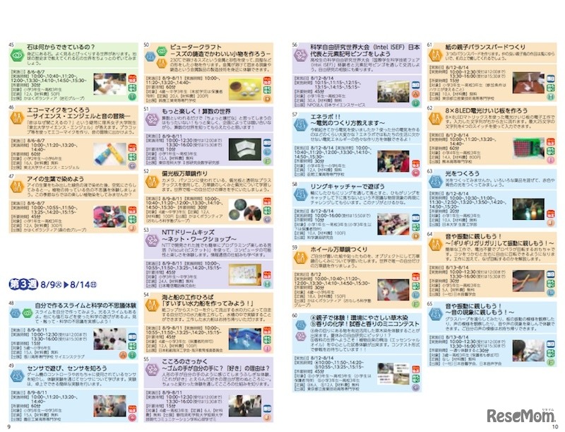 2016年夏休みサイエンススクエア 開催プログラム