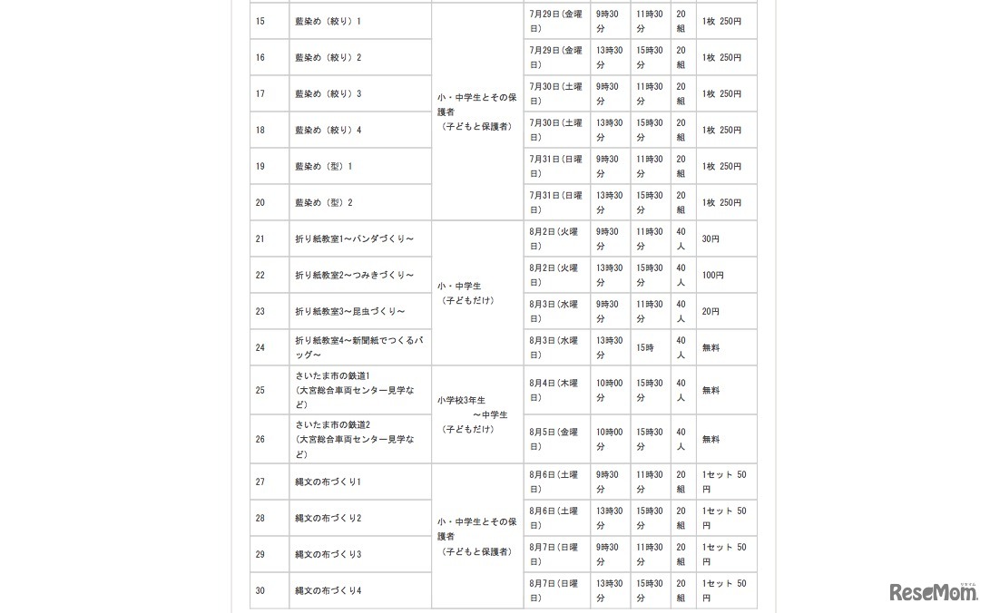 体験講座プログラム