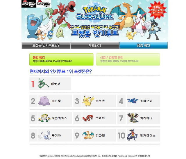 韓国で人気のポケモンキャラは? 公式サイトで投票実施  韓国で人気のポケモンキャラは? 公式サイトで投票実施 