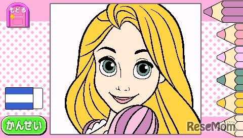 アプリ例「ぬりえ（ラプンツェル）」 (c) Disney (c) Disney. Based on the “Winnie the Pooh” works by A.A. Milne and E.H. Shepard. (c) Disney/Pixar, Plymouth Superbird TM