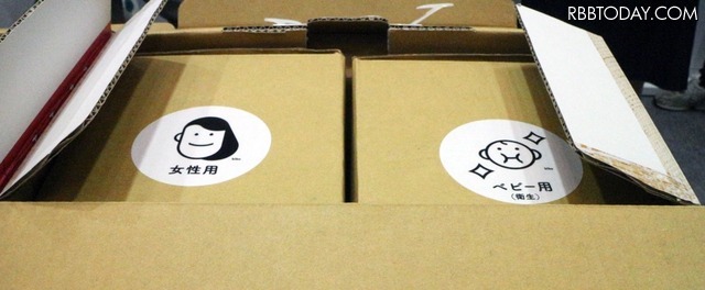 ボックスの中には任意で選んだ属性ユニットを収納することができる。写真は女性用とベビー用（衛生）を収めた２ユニット収納モデル（画像はプレスリリースより）