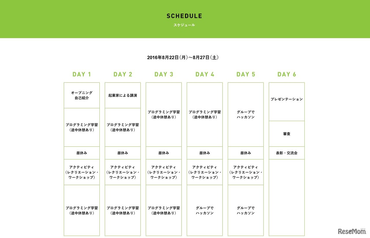 G’s ACADEMY YOUTH CAMP スケジュール