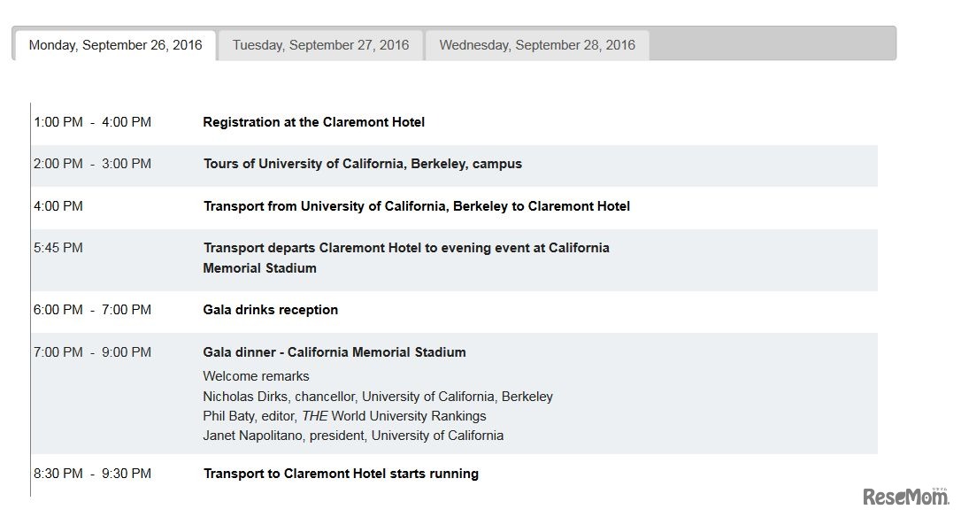 THE World Academic Summit　9月26日のプログラムスケジュール