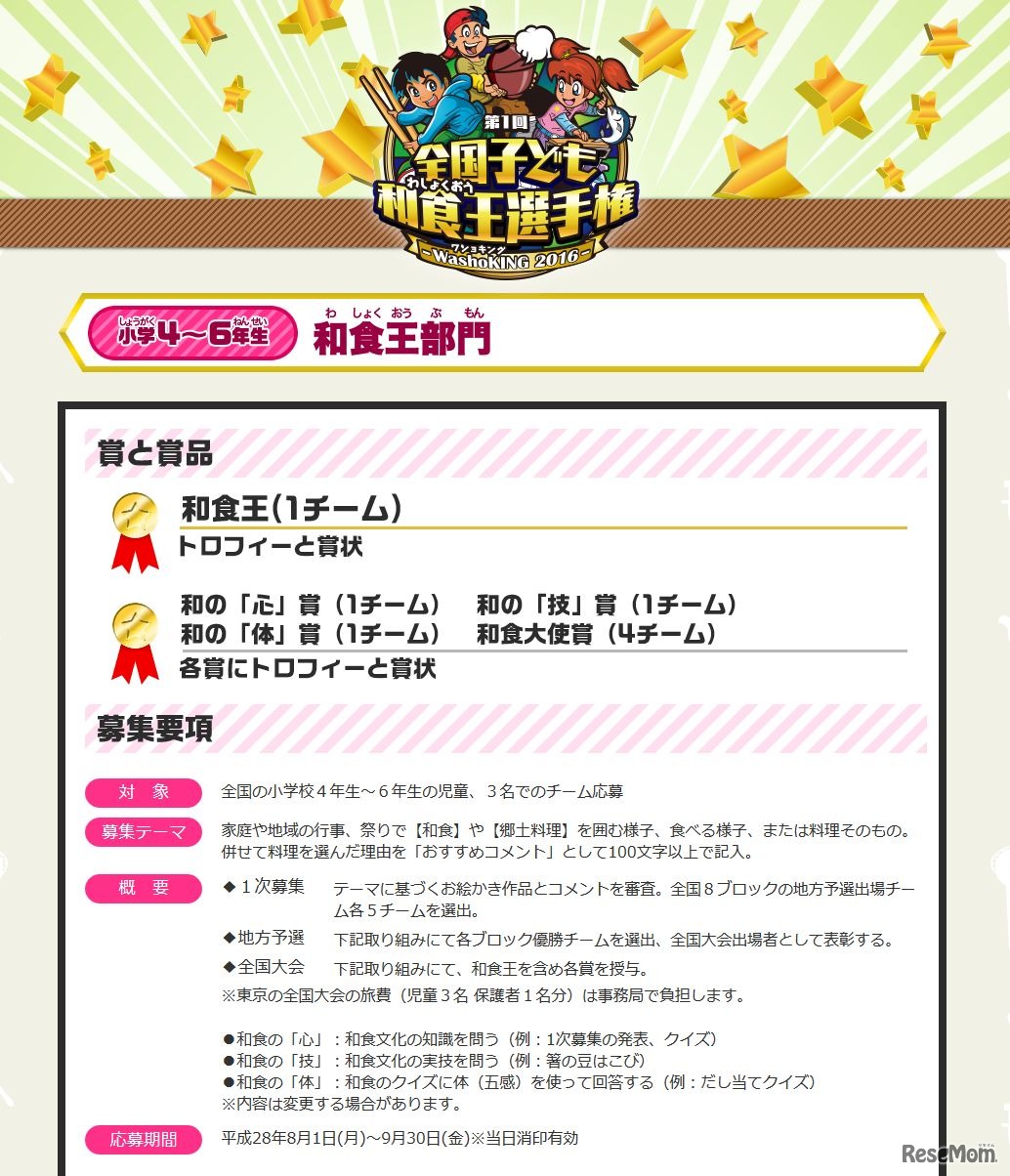 和食王部門　応募詳細や賞について