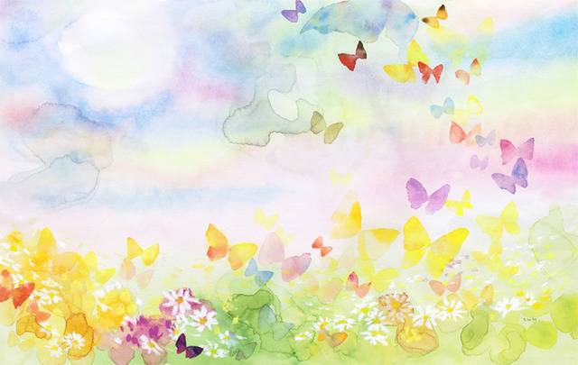 いわさきちひろ 蝶の舞う野原 1968年