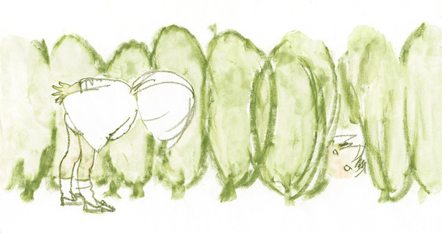 いわさきちひろ 垣根ごしにのぞく子ども 1970年