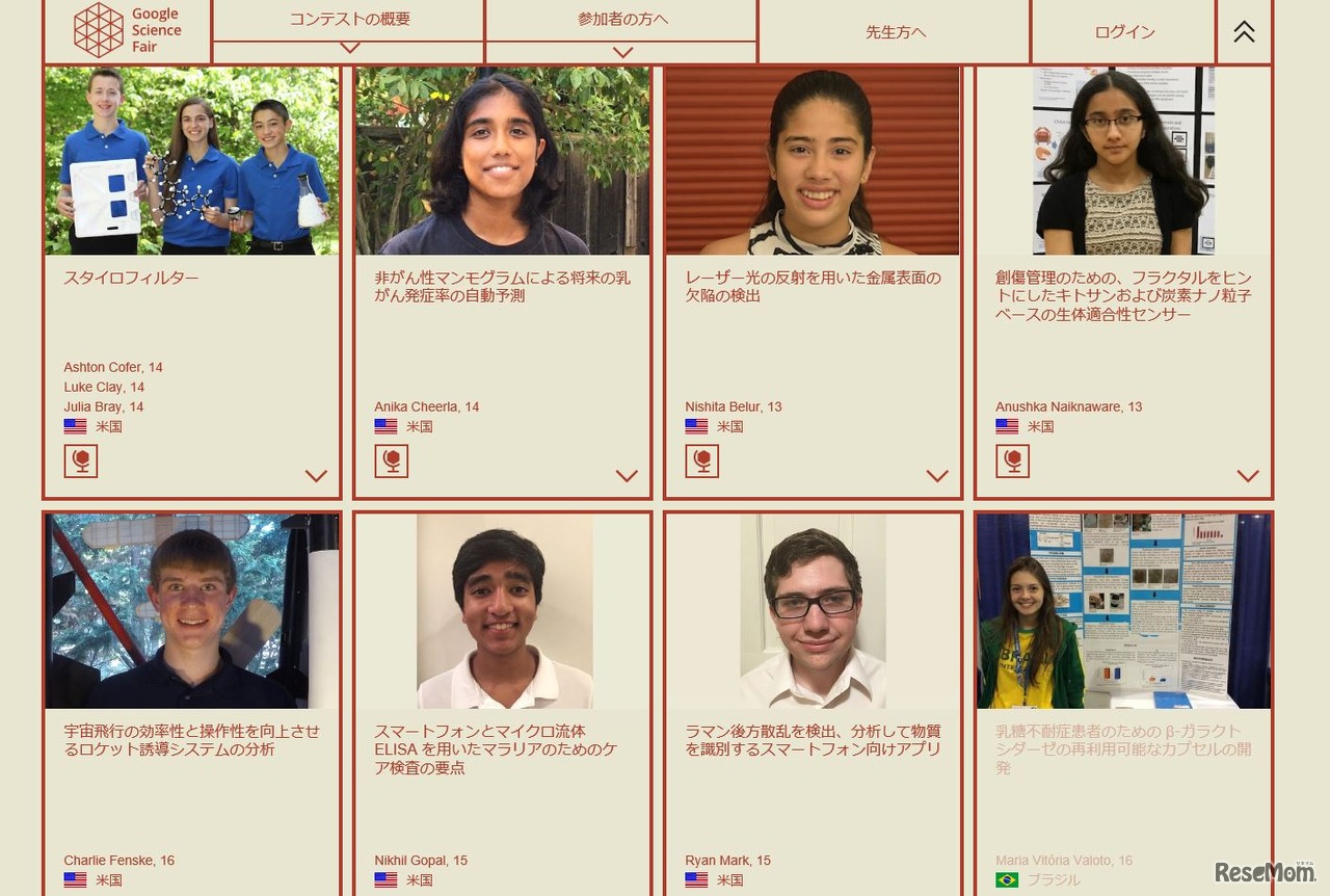 Google Science Fair　グローバルファイナリストの一部