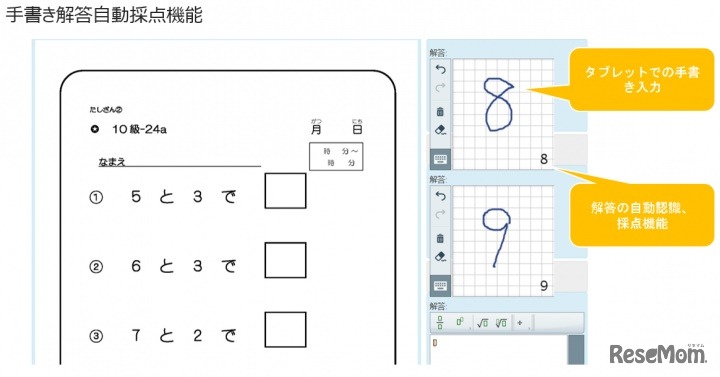 手書き解答自動採点機能画面