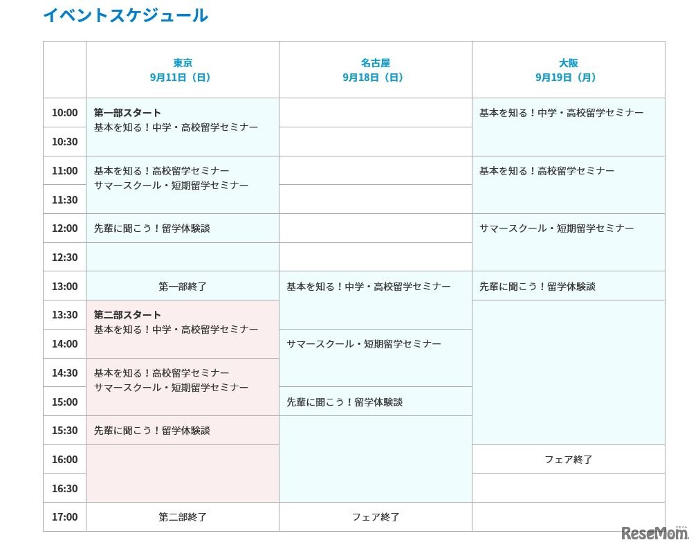 ICC「中学・高校留学フェア2016」スケジュール