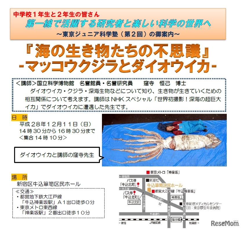 平成28年度 東京ジュニア科学塾（第2回）「海の生き物たちの不思議」