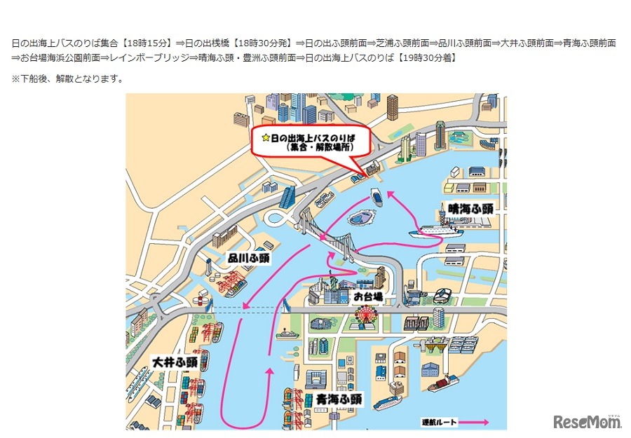 東京港夜景観賞ツアーコース予定図