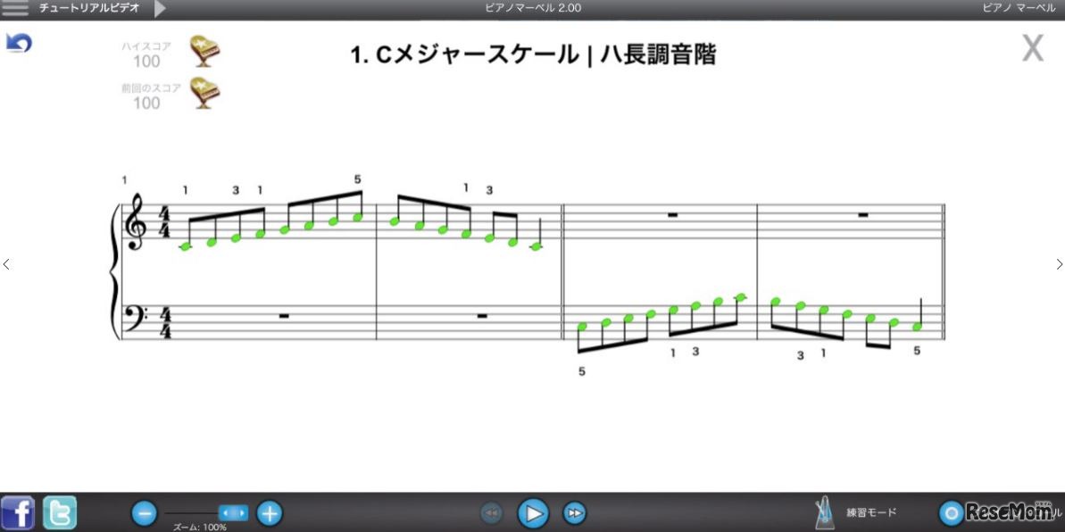 練習曲で採点された例