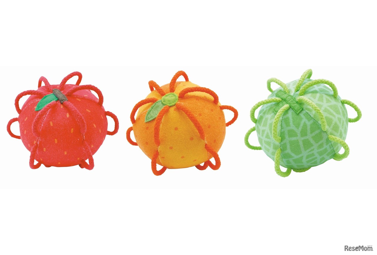 わっかボール　左から「りんご」「みかん」「めろん」