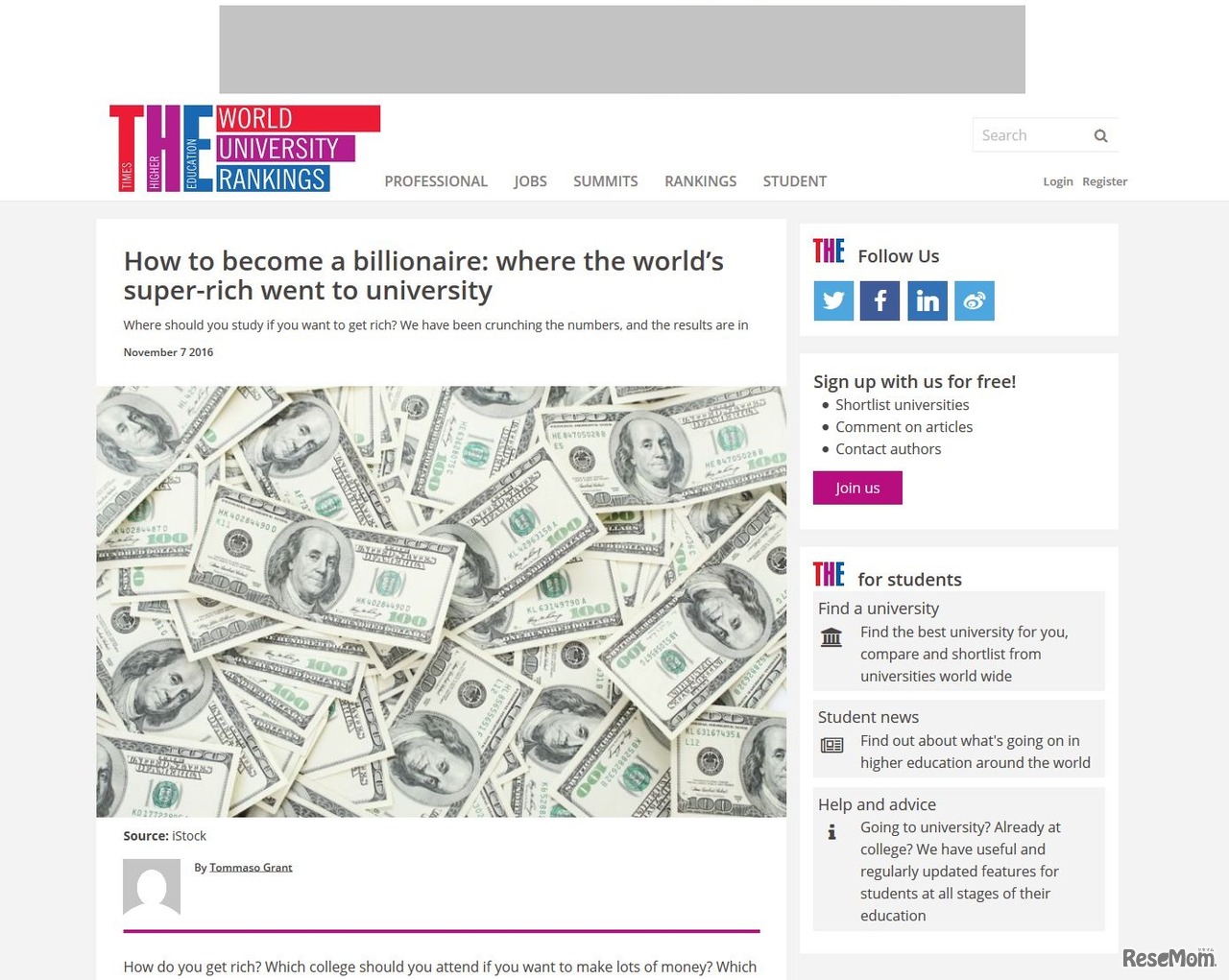 Times Higher Education：How to become a billionaire: where the world’s super-rich went to university