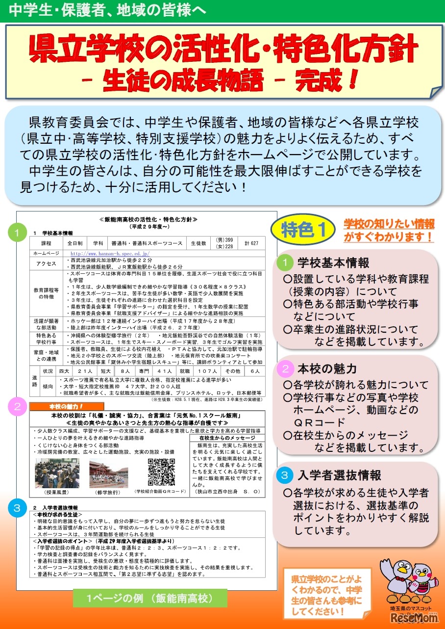 県立学校の活性化・特色化方針「学校基本情報」