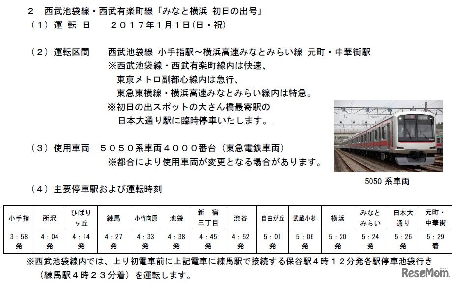 西武池袋線・有楽町線からの運転概要