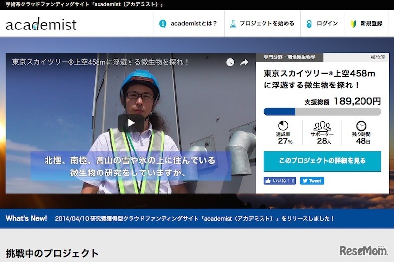 学術系クラウドファンディングサイト「academist」