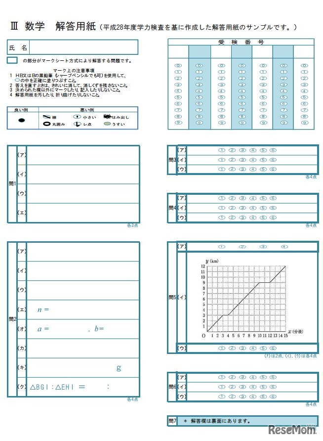 数学の解答用紙