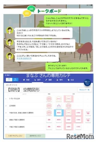 赤ペンコーチとのタブレット上でのやりとりや専用カルテ（イメージ）