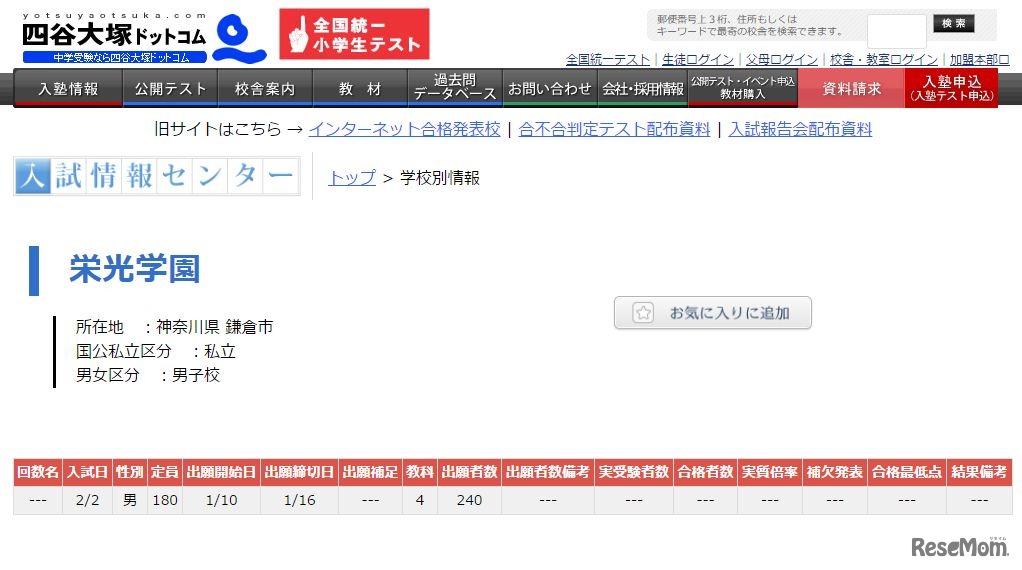 栄光学園の出願状況