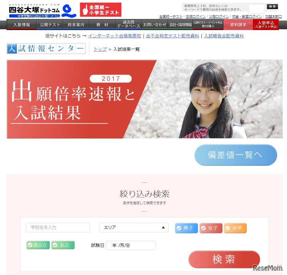 四谷大塚ドットコム：出願倍率速報と入試結果