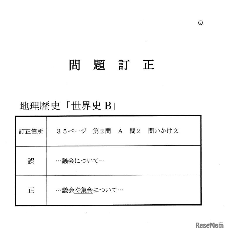 問題訂正　世界史B