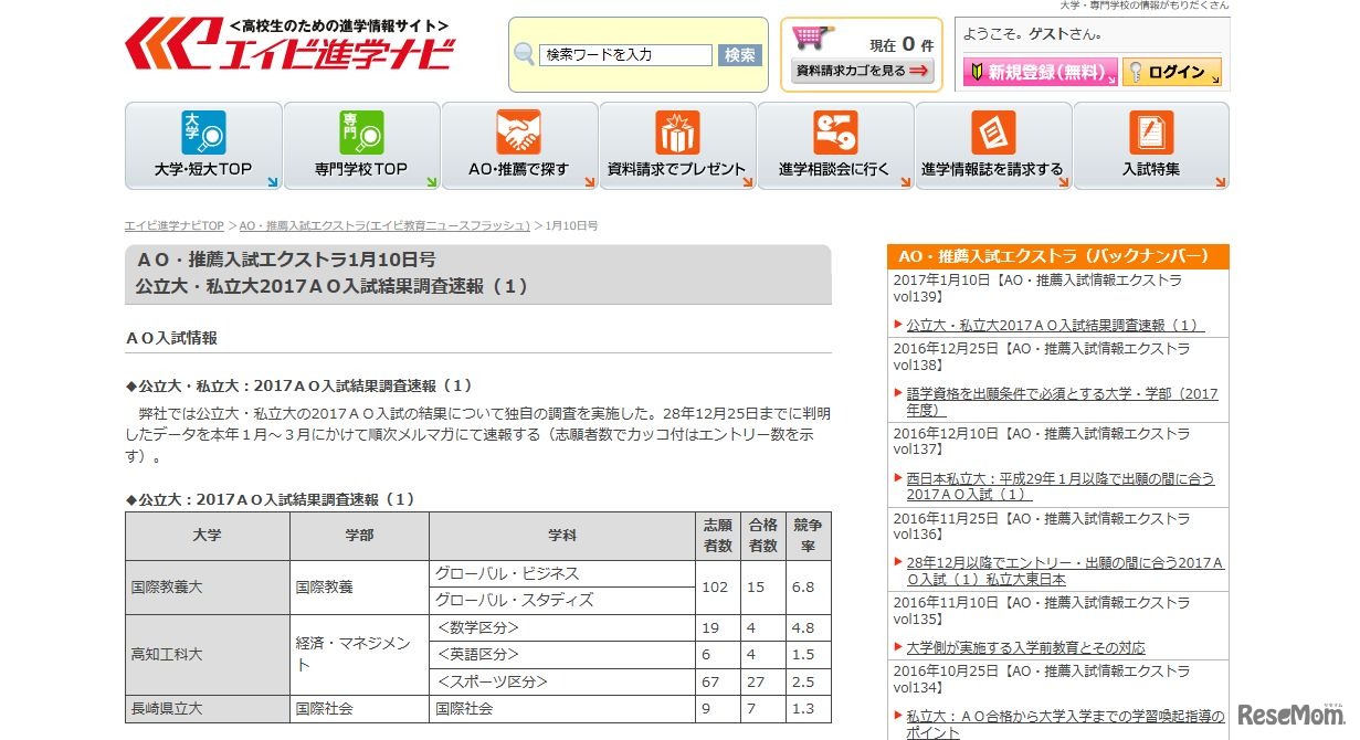 公立大・私立大2017AO入試結果調査速報（一部）