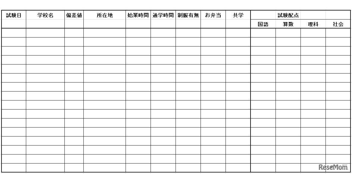 学校比較表サンプル