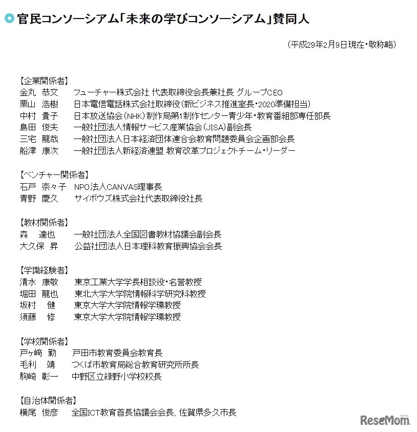 「未来の学びコンソーシアム」賛同人
