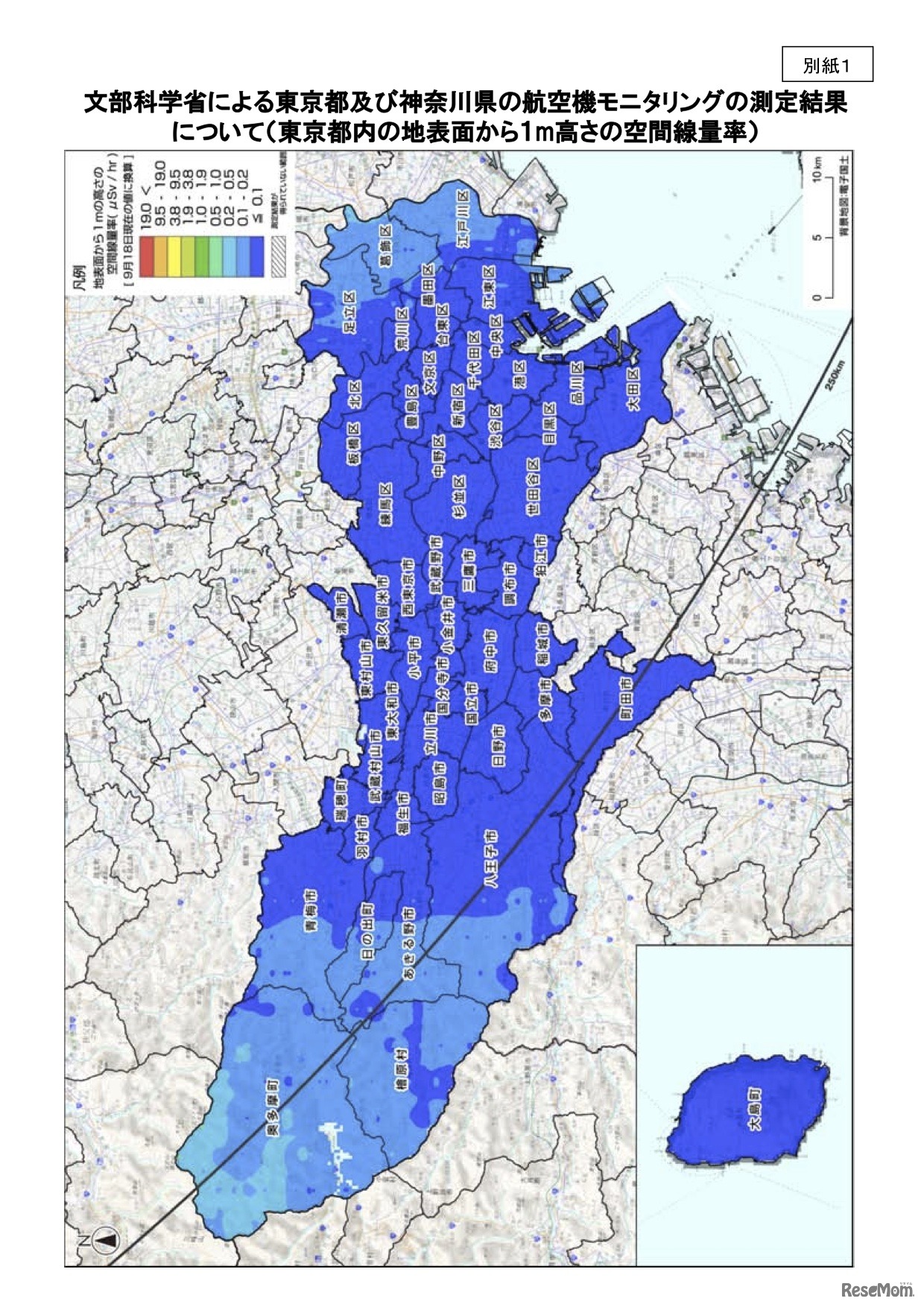 東京都内の地表面から1m高さの空間線量率