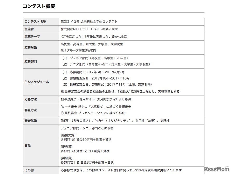 第2回 ドコモ 近未来社会学生コンテスト コンテスト概要