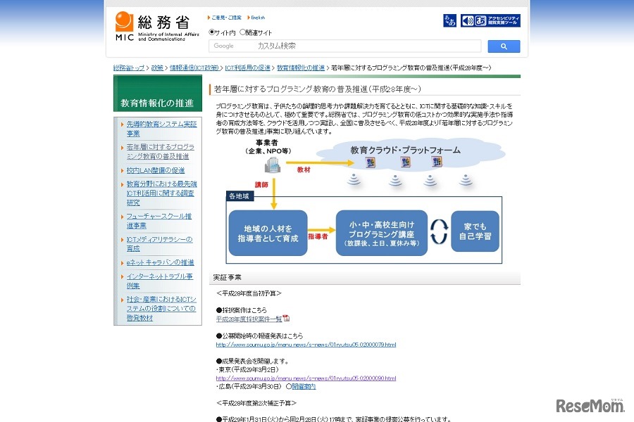 若年層に対するプログラミング教育の普及推進（平成28年度～）