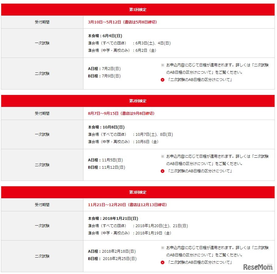 2017年度の英検実施予定
