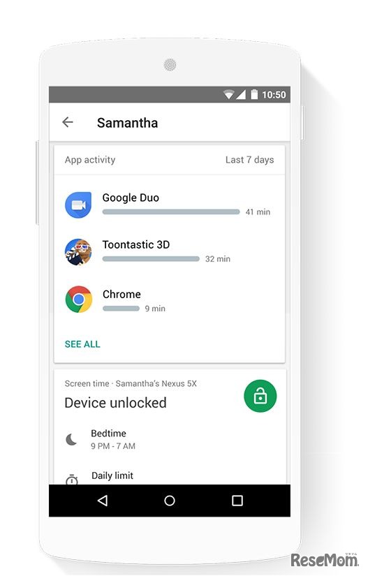 子どもがどのアプリをどのくらいの時間利用しているのか、保護者にレポートが届く　画像：Google　Family Link