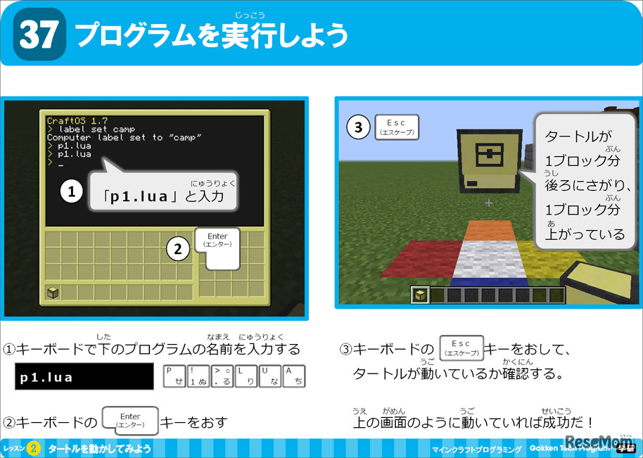 カリキュラムの一例　Gakken Tech Program　マインクラフト プログラミングキャンプ