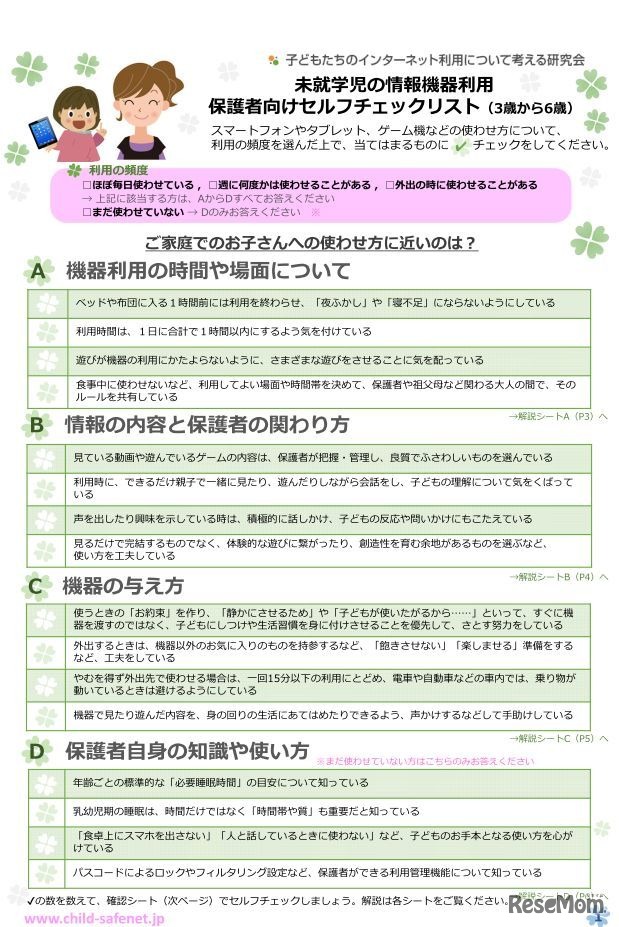 子どもネット研　保護者向けセルフチェックリスト