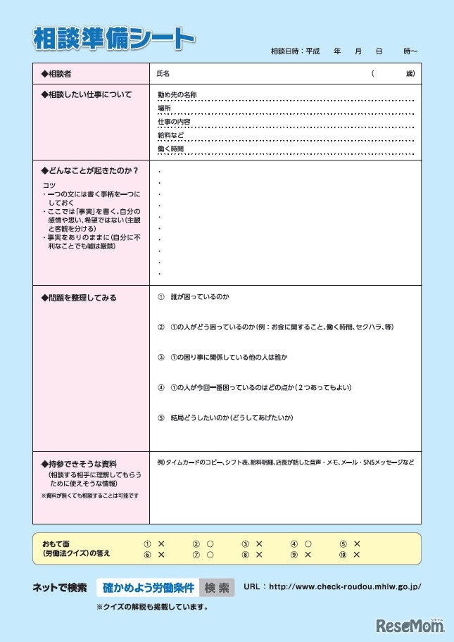 相談準備シート