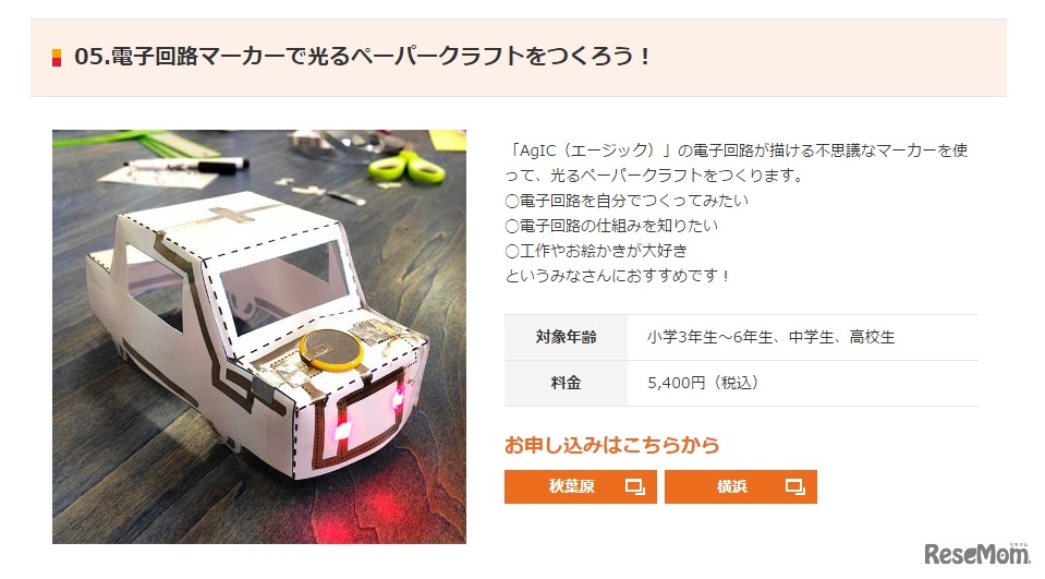 LITALICOワンダー G.Wワークショップ2017「05．電子回路マーカーで光るペーパークラフトをつくろう！」