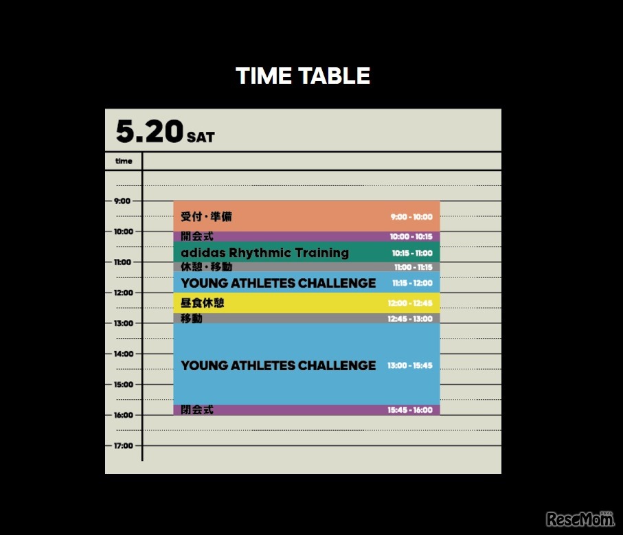 adidas　ヤングアスリートチャレンジ　タイムテーブル