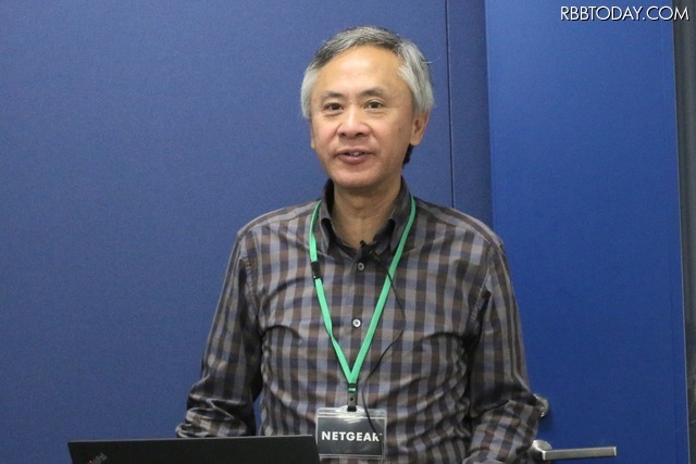 NETGEAR Inc.・会長 CEOのパトリック・ロー氏。各製品のブランド戦略などを語った（撮影：防犯システム取材班）