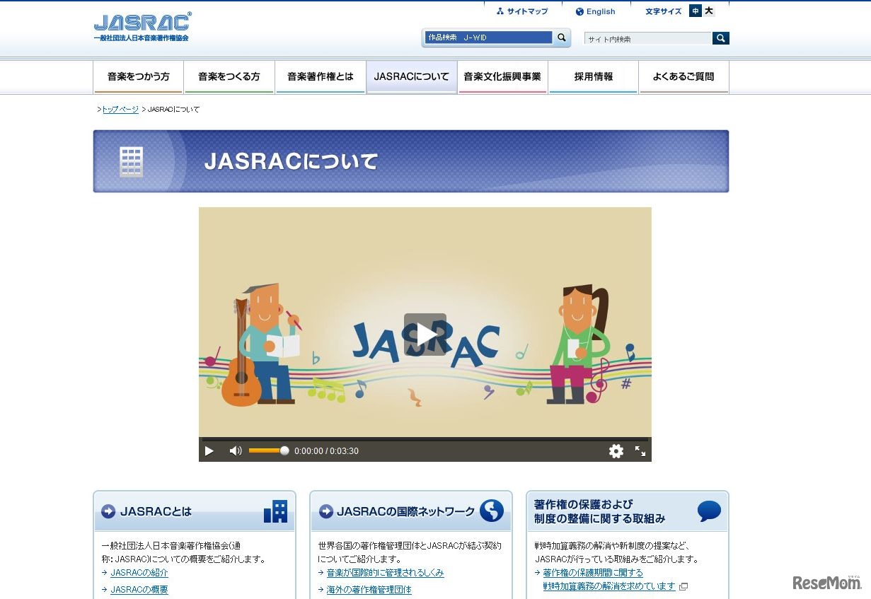 日本音楽著作権協会（JASRAC）　JASRACについて