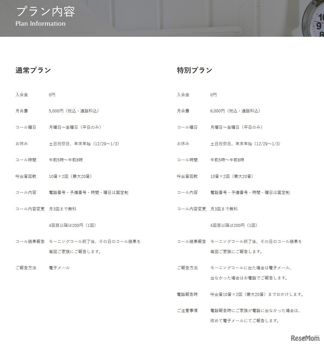 「ご家族見守りコース」の料金