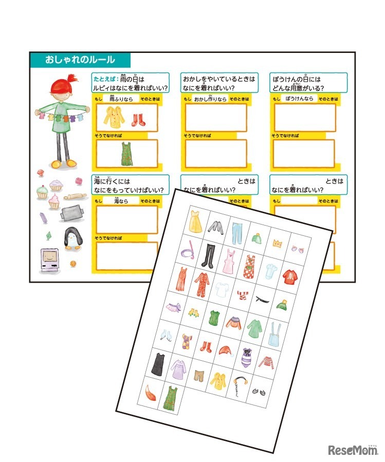 ワークショップ教材「おしゃれのルール」台紙+服カード