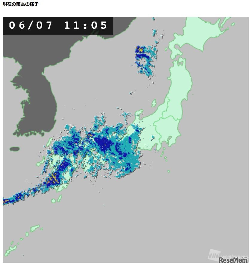 現在の雨雲のようす　※ウェザーニュースWebサイトではリアルタイム情報を公開中　（画像：ウェザーニュース）