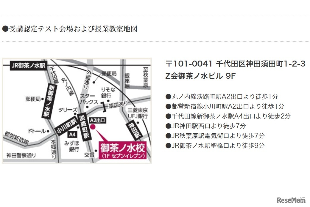 Z会「最難関中学受験プレミアム御茶ノ水校」　アクセス