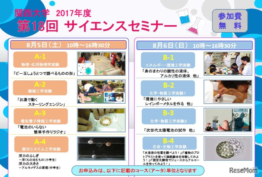 関西大学　2017年度　第18回「サイエンスセミナー」　ポスター（プログラムの詳細）