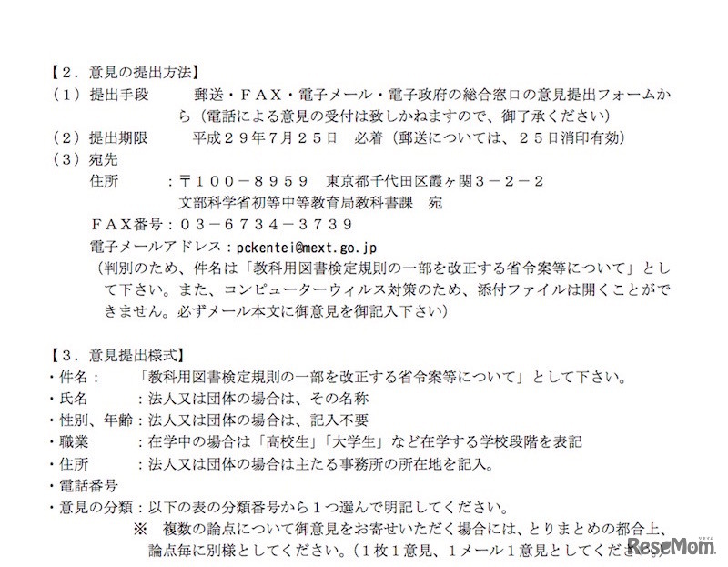 意見の提出方法