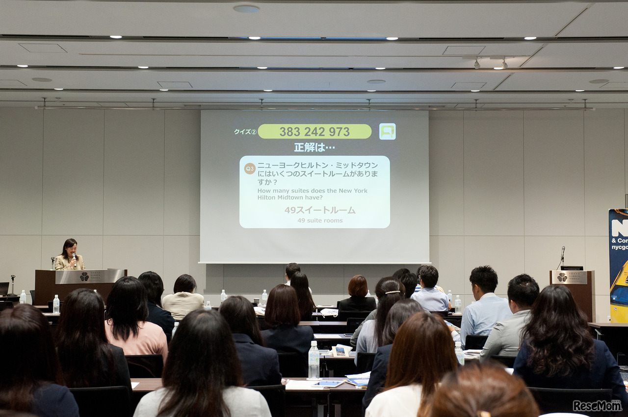 「NYC トラベルセミナー&ワークショップ 2017」にて、クイズの正解発表のようす