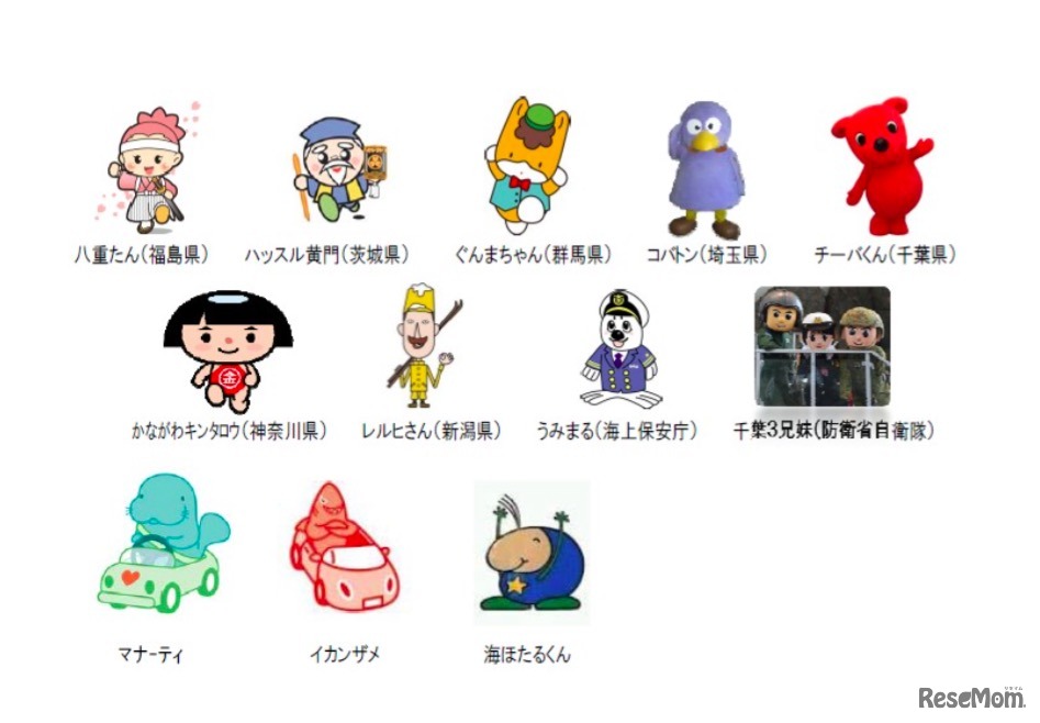 イベントに参加する各県のマスコットキャラクター